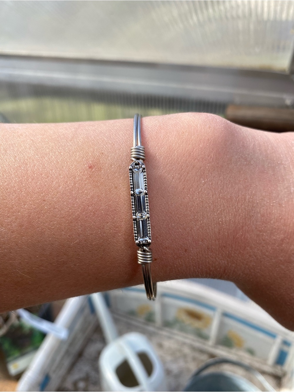 Luca + Danni Silver Baguette Crystal Bar Wire-Wrapped Bracelet Dainty Bangle - Picture 3 of 16